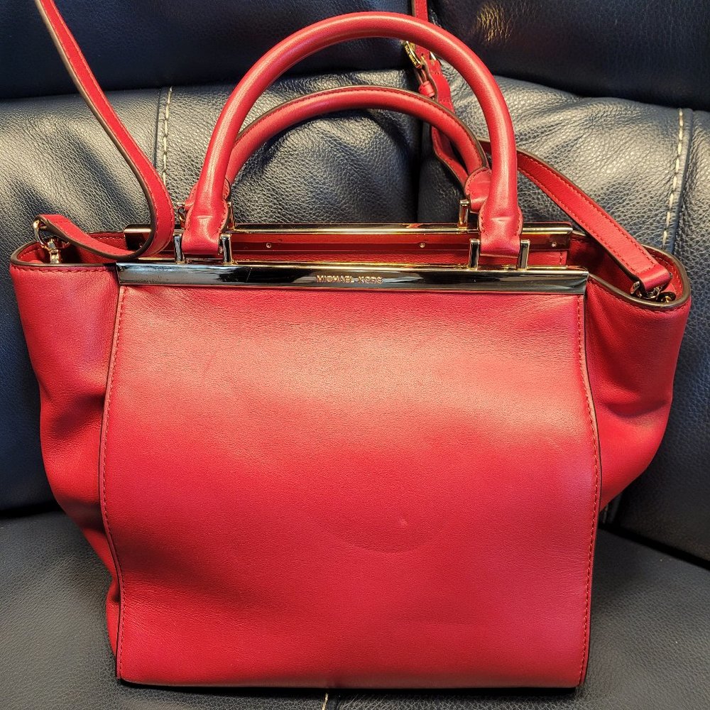 Michael Kors Red Leather Shoulder Tote Bag